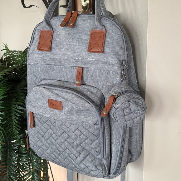 Brand New Diaper Bag Backpack Portable Changing Pad Stylish Gray Baby Organizer - Picture 3 of 16